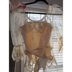 Partique‎ Vtg Ivory Lace Tulle Sheer Overlay Top matching skirt Original box